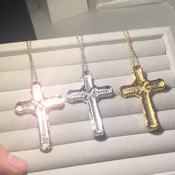 Noi Argint 925 Rafinat Biblie Isus Crucea Pandantiv Colier Femei bărbați Farmec cruce Simulat Diamant aur de 14K Bijuterii