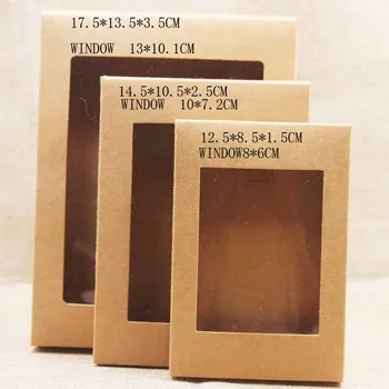 Deluxe culoare de Epocă hârtie Kraft cutie de cadou pachet cu clar de ferestre din pvc bomboane favoruri arte&krafts display pachet cutie 10buc