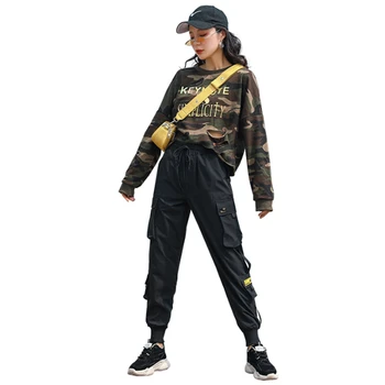 De vânzare la cald Buzunare Mari Cargo pantaloni pentru femei Talie Mare Libertate Streetwear pantaloni Largi Tactice Pantaloni hip hop 2020 nou jogging pantaloni