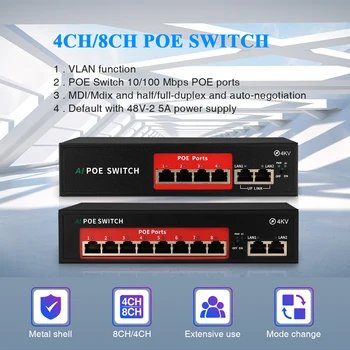 Techage 4CH 8CH 52V de Rețea Switch POE pentru Ethernet IP Camera si Wireless AP&CCTV aparat de Fotografiat Sistem, Cu 10/100Mbps IEEE 802.3 af