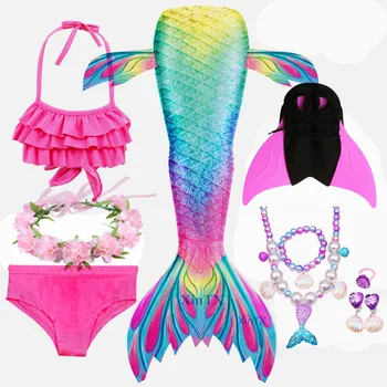 Cele mai noi HOT Fete Copii Mermaid Cozi cu Sau Fără Fin de costume de Baie Bikini Costum de Baie, Rochie pentru Fete Cu Flipper Monofin Pentru Înot
