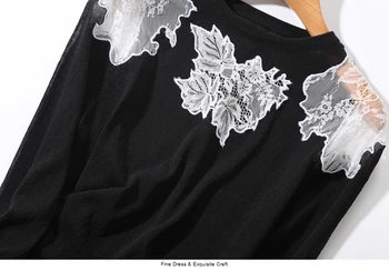 Femei de Primăvară Subțire Tricot, Bluze BEmbroidery Florale Dantela Tricotate Femeie Nouă Sfert Maneca Elegante, Pulovere Topuri Tricot de sex Feminin NS623