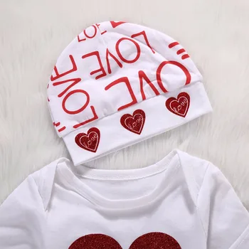 Fete pentru copii Seturi de Îmbrăcăminte 3Pcs copil Nou-născut bebe pentru Sugari fete haine cu maneci Lungi inima rosie Topuri +Scrisoare de Dragoste de Imprimare Pantaloni+Hat