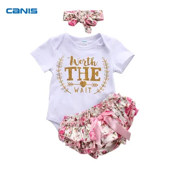 3Pcs/Set Copil Nou-născut Fete Scrisoarea Imprimate Bumbac Body+ Floral pantaloni Scurți + Bentita Tinutele Set Haine