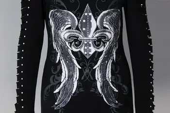 Punk Tricou Blusas Femei Negru Umăr Rece T-Shirt cu Maneci Lungi Tubulare Lungi de Top de Imprimare 3D Aripi Casual Femei Topuri Teuri LJ9170X