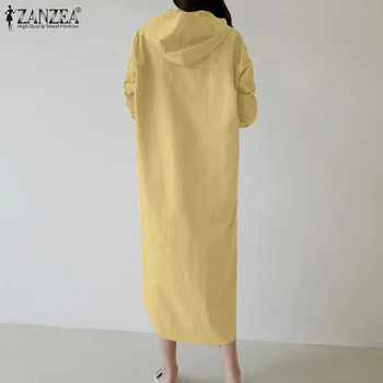 Moda ZANZEA Femei Hoodies Rochie Casual Solid Lenjerie de pat din Bumbac Vestidos Caftan de Toamna cu Maneca Lunga cu Gluga Sundress Largi, Rochii