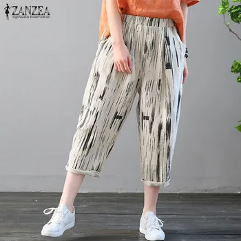 Femei Pantaloni de Vară ZANZEA 2021 Moda Gradient cu Dungi Pantaloni Casual, Talie Elastic Pantaloni Harem Femei Pantalon de Bumbac