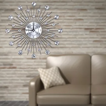 Nou Lux Spumante Bling Metalice De Argint În Formă De Floare Ceas De Perete Pentru Camera De Zi, Birou Ceas De Perete Cu Design Modern Decor
