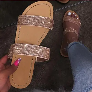 2019 Femei Papuci Sandale Femei Luminos Diamant Casual în aer liber, de Călătorie Flip-Flops Pantofi de Plaja si Non-alunecare Rezistent Papuci