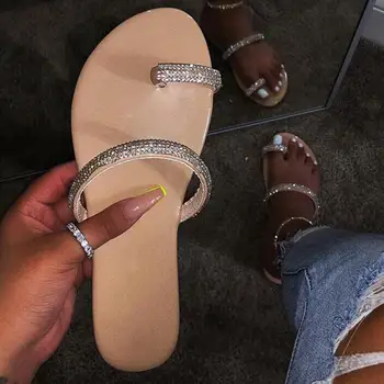 2019 Femei Papuci Sandale Femei Luminos Diamant Casual în aer liber, de Călătorie Flip-Flops Pantofi de Plaja si Non-alunecare Rezistent Papuci