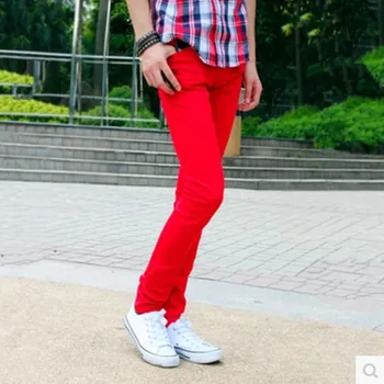 Nou stil 2020 Moda adolescent întinde roșu denim blugi barbati slim coreeană stil trendy barbati slim strâns elevii pantaloni de cowboy