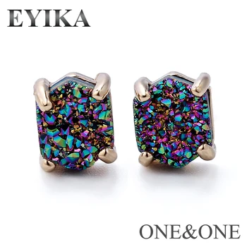 EYIKA New Sosire bijuterii hexagon setare Gheare cercei stud 6.5x8mm naturale drusy piatra opal druzy cercei pentru femei