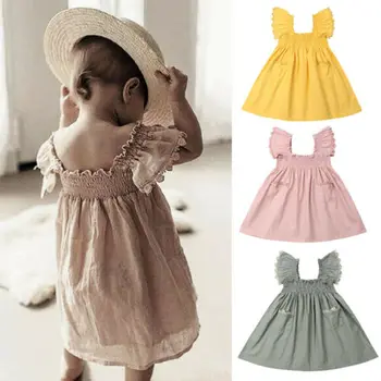 Copilul Copil Fete Dress 2019 Noi Copii Maneca Scurta Monofazate Dress O-Linie Vară, Soare, Rochie Haine Copii Haine