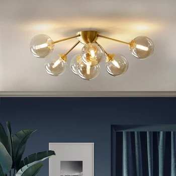 Moderne de Cupru de Lux LED Plafon Candelabru G9 luat Masa, Camera de zi Dormitor Perdeaua de Lumină Designer Simplu Minge de Sticlă, Candelabre