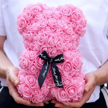 Manual de Trandafiri Urs Rosu Culoare Alb-Flori de 25 cm Cadou de Ziua Îndrăgostiților 2021 Vacanță Flori de Nunta Urs a Crescut de Flori Artificiale