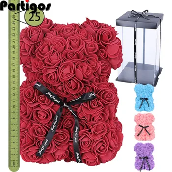Manual de Trandafiri Urs Rosu Culoare Alb-Flori de 25 cm Cadou de Ziua Îndrăgostiților 2021 Vacanță Flori de Nunta Urs a Crescut de Flori Artificiale