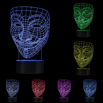 V De la Vendetta iluzie Optică 3D Lumina de Noapte Asculte Anonymous Guy Fawkes, Masca Petrecere de Iluminat Decorative Stralucitoare LED Lampa de Birou