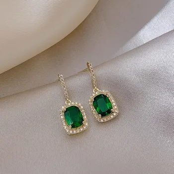 Moda clasic Verde de Cristal Pandantiv Pătrat Cercei pentru Femei Retro de Lux Mireasa Nunta Bijuterii Cercei Cadouri Aniversare