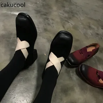 2018 Cakucool din piele pantofi de damă casual slip-on deget de la picior Pătrat Casual Cross-legat Mată balet gol și pantofi roșii
