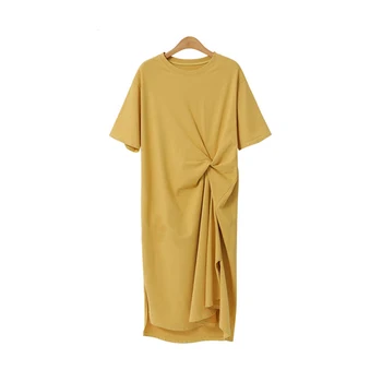 Bumbac Plus Dimensiunea Rochie de Vară 2020 moda Înnodate design maneci Scurte rochie lunga femei halat femme casual t cămașă rochie