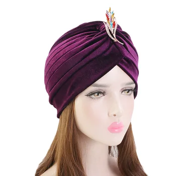 Iarna Turban India Pălărie Musulman Catifea Caldă Beanie Headwrap cu Bijuterii Femei Nod Benzi de Păr Accesorii de Moda Noua