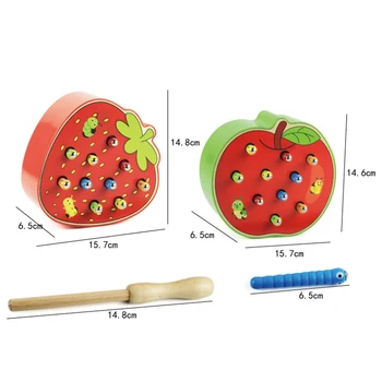Copilul Lemn Magnetic Blocuri de Jucărie Minunat de Fructe Jucarii Bloc Roșu Căpșună/Apple a Prinde Bug-uri/Caterpillar Suge Insecte Copii