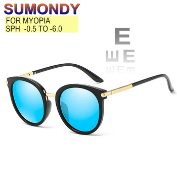 SUMONDY Polarizate Miopie baza de Prescriptie medicala ochelari de Soare -0.5 la -6.0 Femei Barbati Brand de Moda Cadru Rotund Miop Ochelari de Soare UF129