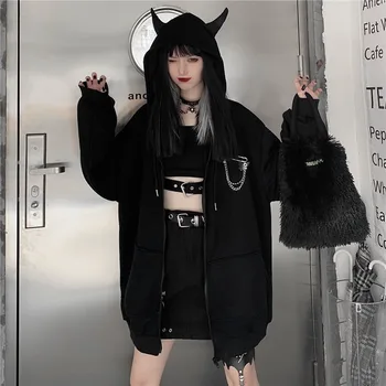 Noi Gotic Tricou Femei Toamna Iarna Moda Punk Femei Hoodies Maneca Lunga De Bumbac Zip Up Hoodie Negru Pulover Vrac
