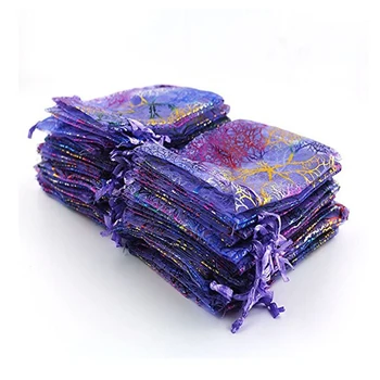 9x12cm 100buc/lot Violet Coral Print Organza Bijuterii Saci de Favoarea Nunta Pungi de Cadouri Mici Drăguț Bomboane Bijuterii Sac de Ambalare Pungă