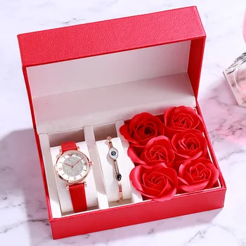 Femei de lux a lui Uita-te la Set de Nunta Ziua Îndrăgostiților a Crescut Cutie de Cadou Impermeabil Cuarț Ceas pentru Femei de Moda Ceas Reloj Mujer Montre