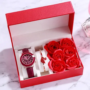 Femei de lux a lui Uita-te la Set de Nunta Ziua Îndrăgostiților a Crescut Cutie de Cadou Impermeabil Cuarț Ceas pentru Femei de Moda Ceas Reloj Mujer Montre