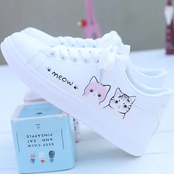 2021 New Sosire Dantelă de Moda-Femei Adidasi Femei Pantofi Casual Imprimat vara Femei Pu Pantofi Pisica Drăguț Pantofi de Panza
