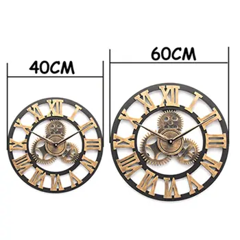 60cm 3D de Mare Clasic Vintage Ceas de Perete din Lemn Retro Gear Ceas Agățat Numeral Roman, Maramureș Stil European Decor Camera de zi