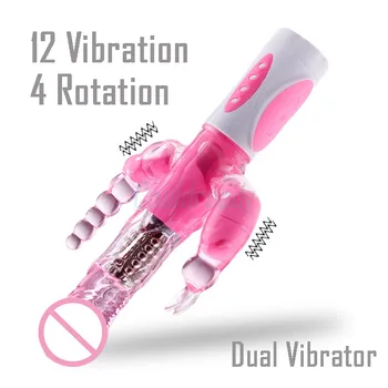 Triple Pleasure Rabbit Vibrator Stimulator Anal Sex Produsele Vibratoare Rotative Penis artificial Vibratoare Adult Erotic Jucarii Sexuale pentru Femei