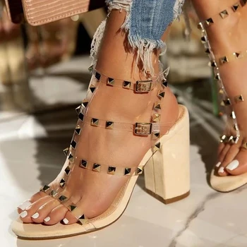Femei Sandale de Vară 2020 Nit din PVC cu Toc Femei Pantofi în aer liber Sălbatice Banchet Papuci Casual Flip Flop Cataramă Moda Sandale