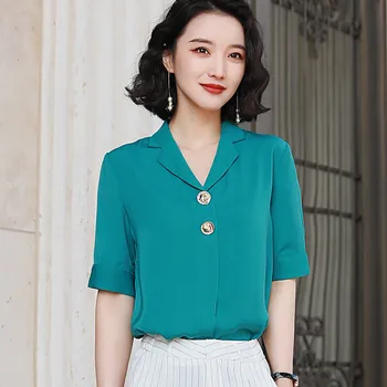 De Vară 2020 Nou Elegant Tricou Femei Temperament De Jumătate Mâneci V Gâtului Șifon Bluze Office Doamnelor Plus Dimensiune Blaturi De Lucru