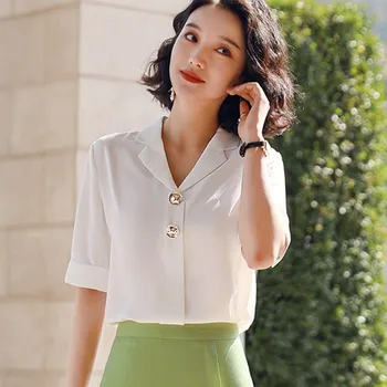 De Vară 2020 Nou Elegant Tricou Femei Temperament De Jumătate Mâneci V Gâtului Șifon Bluze Office Doamnelor Plus Dimensiune Blaturi De Lucru
