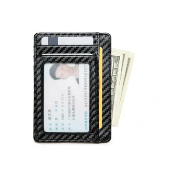 BISI GORO Fibra de Carbon Negru Cartelei Slim Subțire RFID Bărbați Femei Inteligente Portofel Mic din Piele PU Portofelele 2021 Stil de Moda