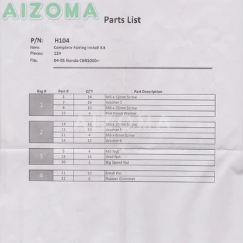 124 Piese de Carenaj Complet Corpul Hardware Pentru Honda CBR 1000 RR 2004 2005 CBR1000RR Motocicleta Bolt Șurub de Fixare Fixare Kit