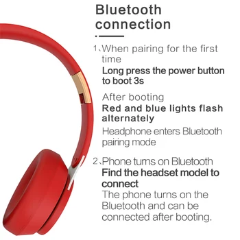 Roșu T7 Bluetooth 5.0 Căști fără Fir, Căști Pliabile Stereo Reglabil Căști Cu Microfon pentru telefon Xiaomi, Huawei Pc TV