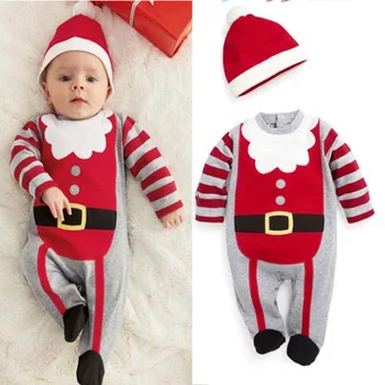 Copil Haine De Fata Set 2019 Crăciun Costum Mos Craciun Copil Romper +Palarie/Bandana 2 Piese Baby Boy Seturi De Îmbrăcăminte