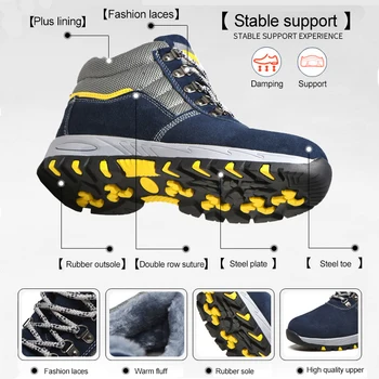 Munca De Iarnă Pantofi Cu Bombeu Metalic De Lucru Bărbați Cizme De Pluș Cald Rece De Protectie Non-Alunecare, Anti-Zdrobitor Puncție Dovada Pantofi De Protecție