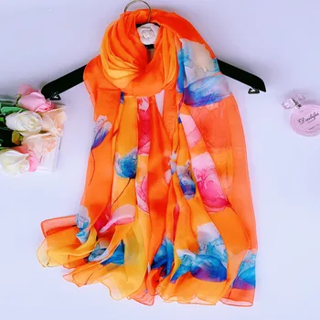 Supradimensionat de vară de sex feminin Pareo esarfa femei de protecție solară plajă șaluri împachetări mătase Sifon eșarfe florale bandanna Hijab doamnelor foulard