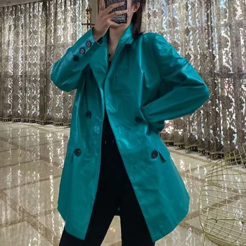 Femei haină de primăvară și de toamnă 2020 new sosire straturi solide de culoare verde Malachit real skeepskin jachete guler de turn-down
