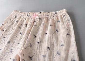 Vara din Bumbac Gol cu mânecă Scurtă Tifon pantaloni Scurți de Pijama Costum Gât Rotund Imprimare Pijama Simplă și Respirabil Sleepwear