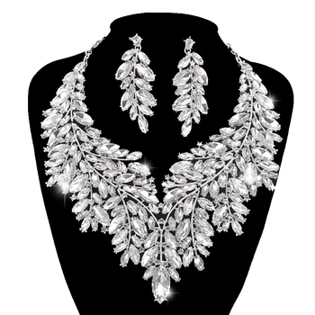 De lux Dubai stil de Nunta Seturi de Bijuterii Stras de Cristal Declarație de Mireasa de culoare de argint Colier Set Cadou de Crăciun pentru doamna