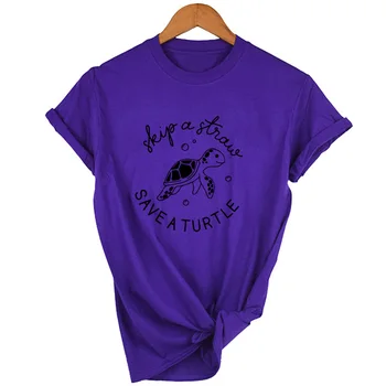 Sări peste Un Pai Salva O broască Țestoasă Grafic Femei Tricou Mare a Proteja Slogan T Shirt Grunge Crewneck T-shirt de Vară Teuri Streetwear