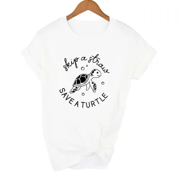 Sări peste Un Pai Salva O broască Țestoasă Grafic Femei Tricou Mare a Proteja Slogan T Shirt Grunge Crewneck T-shirt de Vară Teuri Streetwear