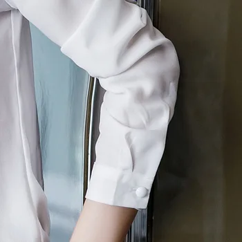 Dushicolorful 2019 Toamna De Moda Sexy V Gât Topuri De Femei Și Bluze Formale Alb Cu Maneci Lungi Șifon Cămașă Office Femei Top