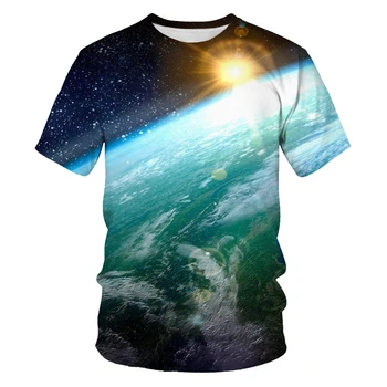 Moda vara univers cerul înstelat de imprimare 3D casual pentru bărbați T-shirt în aer liber personalitatea tricou barbati vrac cămașă cu mânecă scurtă